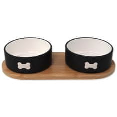 Dog Fantasy Set misky keramické s podtáckom čiernej kosť 2x 13x5, 5cm, 400ml