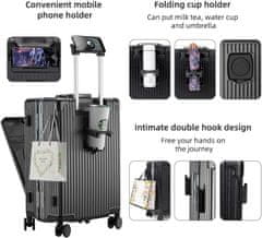 AUR Príručný palubný kufor TravelSmart s USB portom, TSA zámkami a držiakom na pitie - čierna