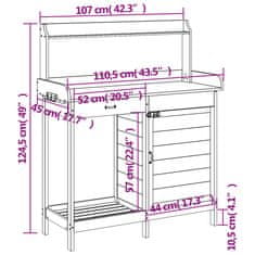 Vidaxl Stôl na presádzanie so skrinkou sivý 110,5x45x124,5 cm jedľa