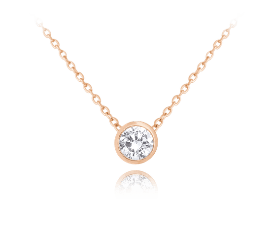 MINET Decentný strieborný náhrdelník z ružového zlata s bielym zirkónom