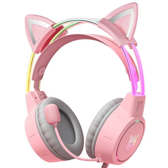 Onikuma X15 PRO Double-Head Beam RGB Wired Gaming Headset With Cat Ears Pink