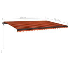 Vidaxl Ručne zaťahovacia markíza s LED 500x300 cm oranžovo-hnedá