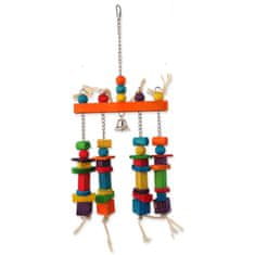 Hračka Bird Jewel závesná s farebnými drievkami a zvončekom 55x20cm