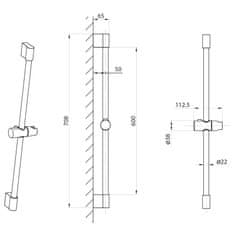 SAPHO Sprchová tyč, posuvný držiak, guľatá, 708mm, ABS/chróm 1202-05 - Sapho