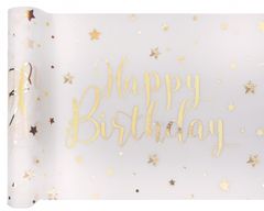 Santex Behúň Happy Birthday bielo-zlatý metalický 30cm x 5m