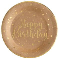 Santex Papierové taniere Happy Birthday hnedo-zlaté 23cm 10ks