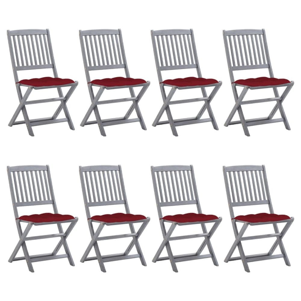 Vidaxl Skladacie vonkajšie stoličky 8 ks s podložkami akáciový masív