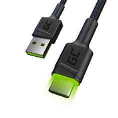 shumee Green Cell Ray - Kábel USB - Kábel USB-C 120 cm so zeleným LED podsvietením a podporou rýchleho nabíjania Ultra Charge, QC 3.0