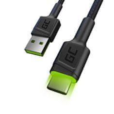 shumee Green Cell Ray - Kábel USB - Kábel USB-C 200 cm so zeleným LED podsvietením, rýchle nabíjanie Ultra Charge, QC 3.0