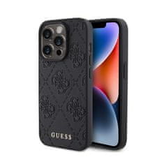 Guess Guess Kožené puzdro 4G s pečiatkou - iPhone 15 Pro (čierne)