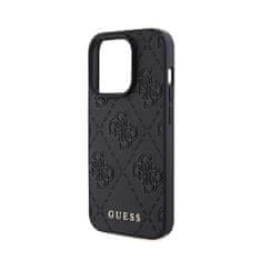 Guess Guess Kožené puzdro 4G s pečiatkou - iPhone 15 Pro (čierne)