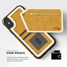 ZIZO Zizo Nebula Wallet Case - kožené puzdro na iPhone X s vreckami na karty + puzdro na zips + 9H sklo na displej (svetlohnedá/hnedá)