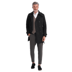 OMBRE Pánsky kabát SLIM FIT s opaskom čierny MDN125065 S