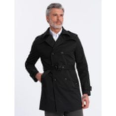 OMBRE Pánsky kabát SLIM FIT s opaskom čierny MDN125065 S