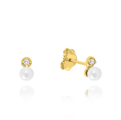 MINET Zlaté náušnice s bielymi zirkónmi a perlami Au 585/1000 0,65g