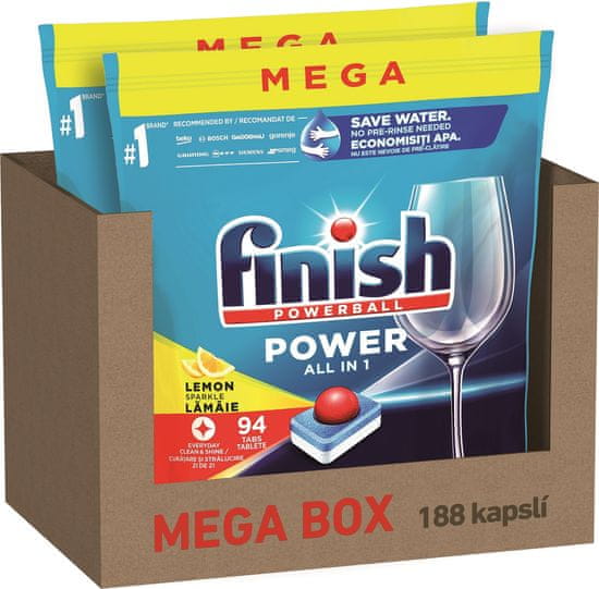 Finish Power All in 1 tablety do umývačky riadu Lemon Sparkle 188 ks