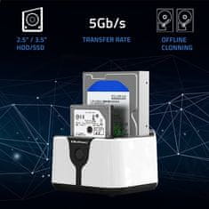 Qoltec Dokovacia stanica HDD pre 2,5" 3,5" SSD | SATA III | USB 3.0 | Super speed 5Gb/s | s funkciou offline klonovania