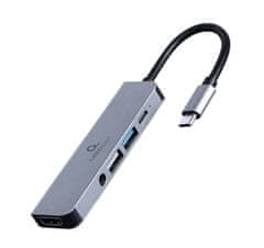 shumee GEMBIRD MULTI ADAPTÉR USB TYP-C 5V1 (HUB + HDMI + PD + STEREO ZVUK) STRIEBORNÝ