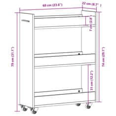 Vidaxl Skrinka s kolieskami hnedý dub 60x22x79 cm kompozitné drevo