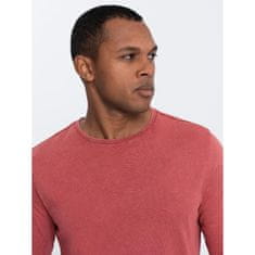 OMBRE Pánske tričko s dlhým rukávom a okrúhlym výstrihom tehlovo červená MDN125070 L