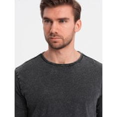 OMBRE Pánske tričko s dlhým rukávom a okrúhlym výstrihom čierne MDN125071 XL