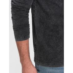 OMBRE Pánske tričko s dlhým rukávom a okrúhlym výstrihom čierne MDN125071 XL