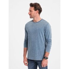 OMBRE Pánske tričko s dlhým rukávom a okrúhlym výstrihom modré džínsové MDN125072 S