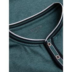 OMBRE Pánske tričko HENLEY s ozdobným rebrovaním tmavozelené MDN125085 S
