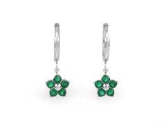 Náušnice z nerezovej ocele kvet s brúsenými kamienkami - emerald