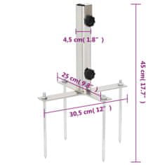 Vidaxl Držiak na slnečník zemné hroty pre Ø32/38 mm strieborný oceľ