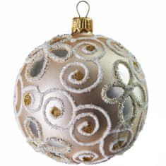 Decor By Glassor Vianočná guľa krémová kvietky (Veľkosť: 6)