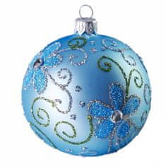 Decor By Glassor Vánoční koule modrá květy (Veľkosť: 8)