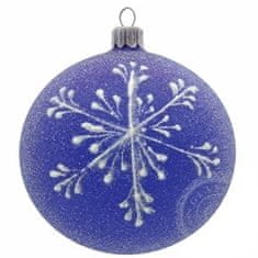 Decor By Glassor Vianočná guľa modrá s vločkou