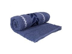 sarcia.eu Modrý kúpeľný uterák z bavlny s ozdobným vyšívaním, uterák so vzorom listov 70x135 cm x1