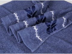 sarcia.eu Modrý kúpeľný uterák z bavlny s ozdobným vyšívaním, uterák so vzorom listov 70x135 cm x1