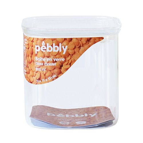 Pebbly Dóza , PKV-044, sklenená, štvorec, na jedlo, sklenené veko, 800 ml, 11 x 11 x 11 cm