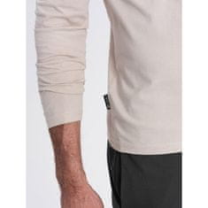 OMBRE Pánske tričko s dlhým rukávom bez potlače s výstrihom do V svetlo béžová MDN125092 S