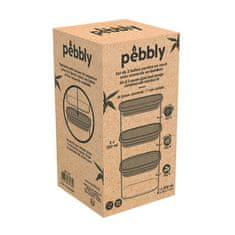 Pebbly Sada dóz , PKV-034, súprava 3 ks, sklenená, štvorec, na jedlo, 500 ml, bambusové veko, 11 x 11 x 7 cm