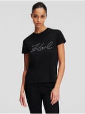 Karl Lagerfeld Čierne dámske tričko KARL LAGERFELD Rhinestone Logo XS