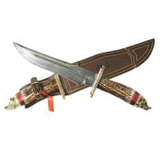 Muela MAGNUM-23DAM.C lovecký zberateľský nôž 23 cm, damašek, mosadz, jelení paroh, kožené pudzro