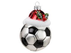 LAALU Vianočná sklenená ozdoba Futbalová lopta so santovskou čiapkou 9 cm