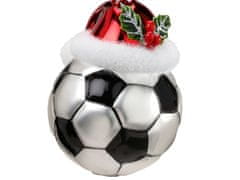 LAALU Vianočná sklenená ozdoba Futbalová lopta so santovskou čiapkou 9 cm