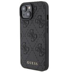 Guess Leather Stamped kryt na iPhone 15, čierny