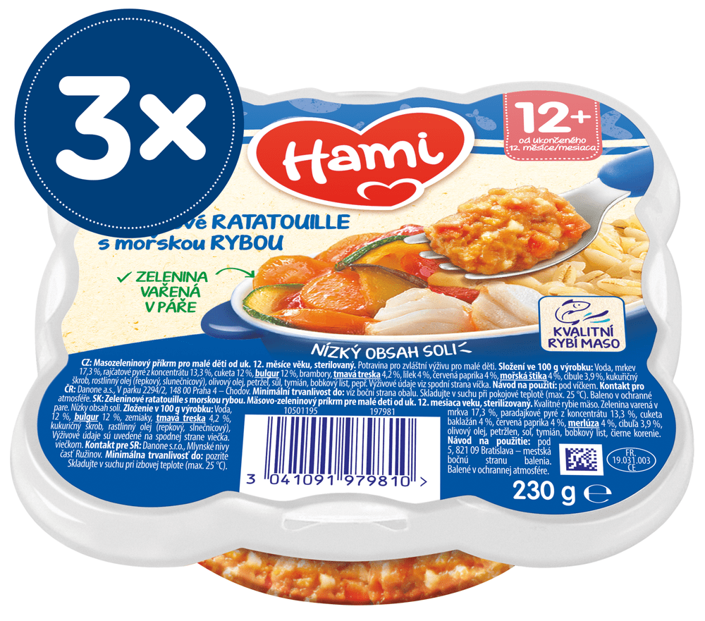 Hami Zeleninové ratatouille s mořskou rybou 12+, 3 x 230 g