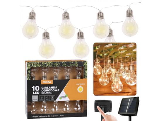 GARDEN LINE Záhradná solárna girlanda s 10 LED svetlami, svetelný reťaz s teplým bielym svetlom dĺžky 3,8m