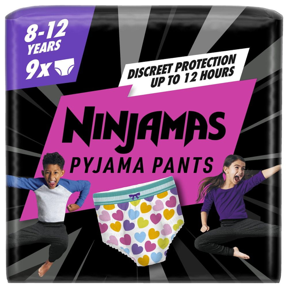 Pampers Ninjamas Pyjama Pants Srdiečka, 9 ks, 8 let, 27kg-43kg