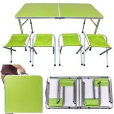 HADEX Kempingový hliníkový skladací stôl + 4 stoličky, zelený