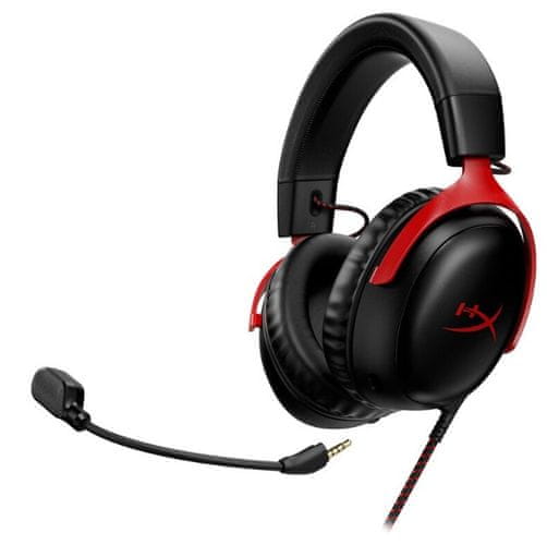 Slúchadlá HyperX Cloud III červená 53mm meniče headset pohodlné odnímateľný mikrofón s rušením šumu hliníkový rám polstrované pohodlné náušníky prémiová pena zmiešavač zvuku