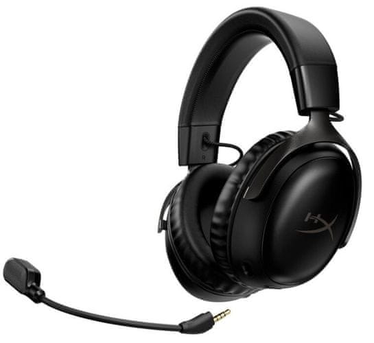 Slúchadlá HyperX Cloud III Wireless čierna 53mm meniče pripojenia RF 2, 4 GHz Wi-Fi headset pohodlné odnímateľný mikrofón s rušením šumu hliníkový rám polstrované pohodlné náušníky prémiová pena zmiešavač zvuku