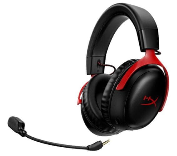 Slúchadlá HyperX Cloud III Wireless čierna 53mm meniče pripojenia RF 2, 4 GHz Wi-Fi headset pohodlné odnímateľný mikrofón s rušením šumu hliníkový rám polstrované pohodlné náušníky prémiová pena zmiešavač zvuku